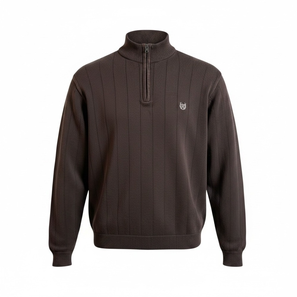 Chaps Mens Brown Quarter Zip Ribbed Cotton Sweater Mock Neck Large L 63800R